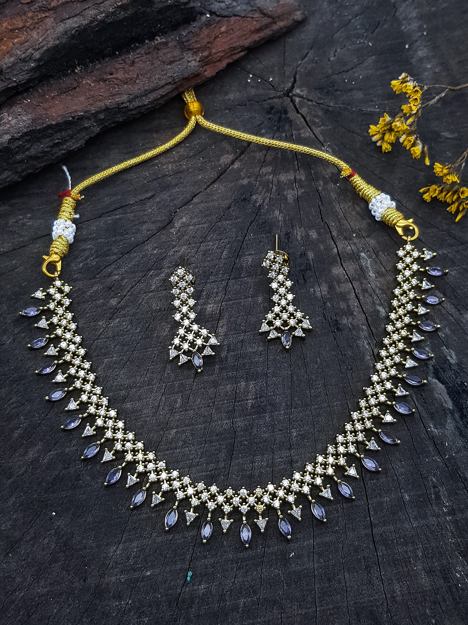 Premium Gold Plated Classic Necklace Set with Purple Lavender stones