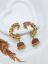 Gold Plated Pearl Ruby white cz stone bluetooth jhumka/ Earring