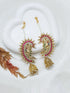 Gold Plated Pearl Ruby white cz stone bluetooth jhumka/ Earring