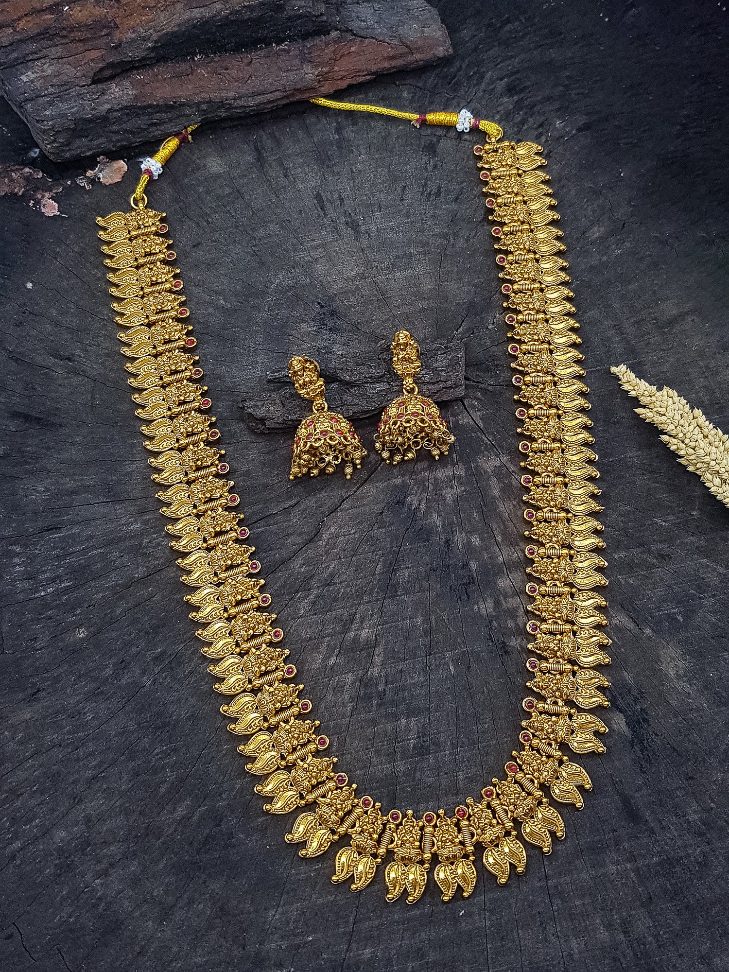 Gold Plated Long Mango Laxmi Necklace Set  0825