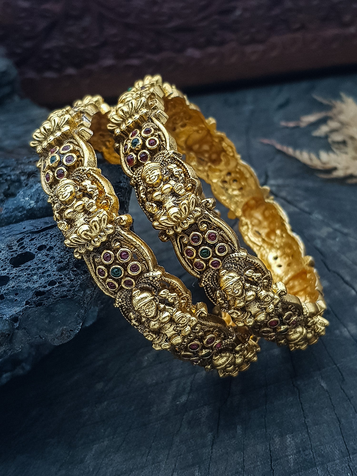 Gold Plated Antique Polish Set of 2 Bangles