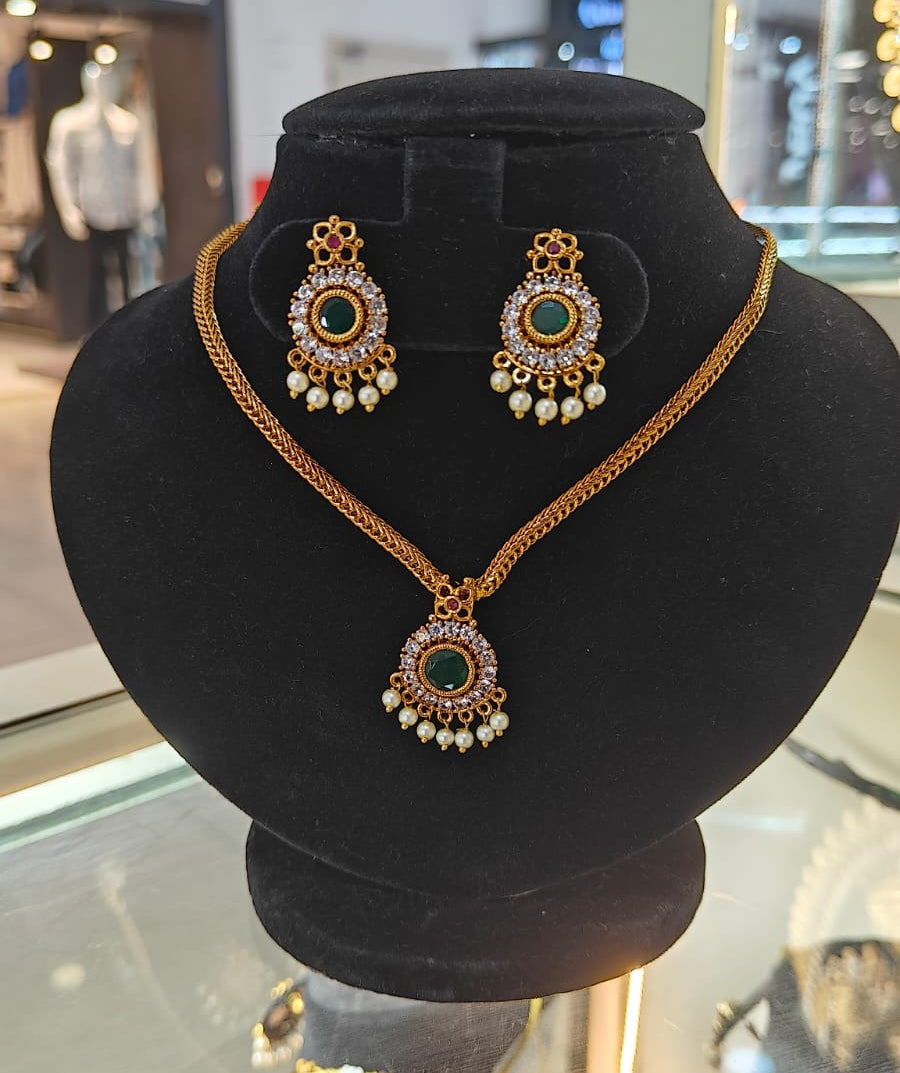 Premium Cz White Colour/Multicolor Elephant Short necklace Set