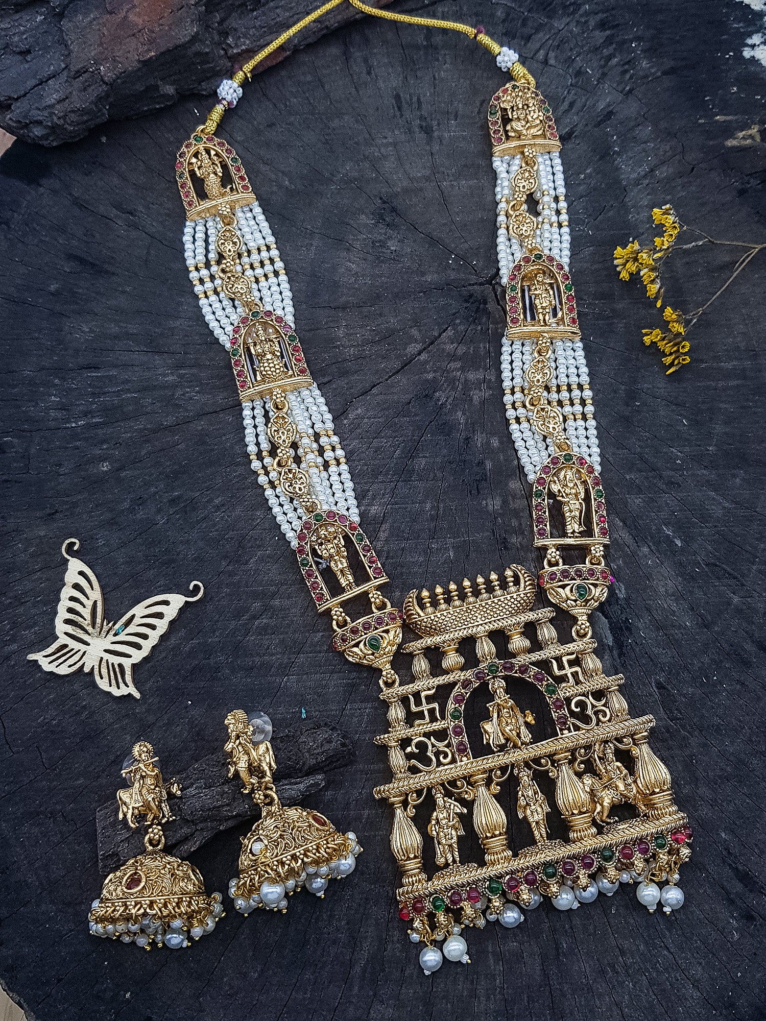 Gold Plated Long Artisinal Dashavataram Necklace Set