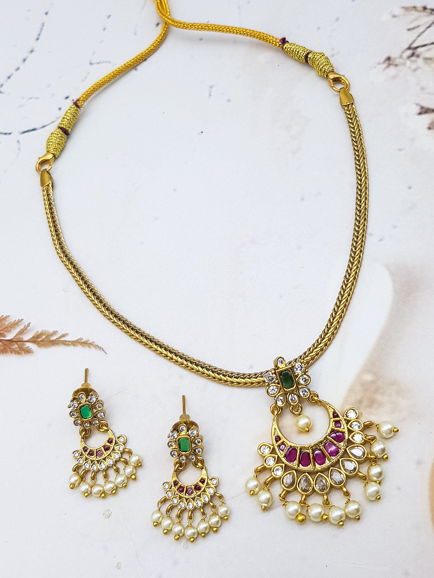Gold Plated CHhandbali Short Necklace Set