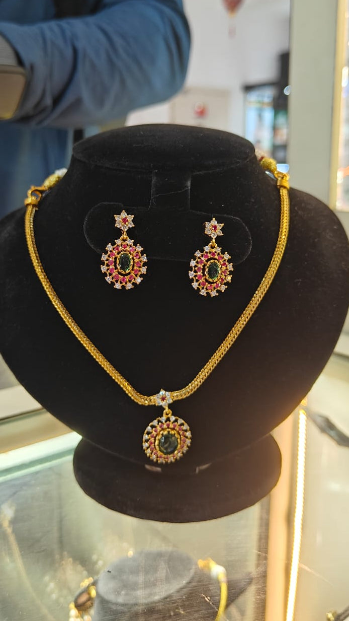 Premium Cz White Colour/Multicolor Elephant Short necklace Set