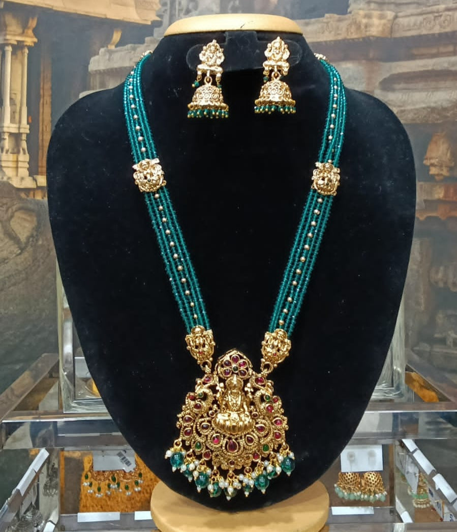 Gold Plated premium Necklace Set with green crystal Maala