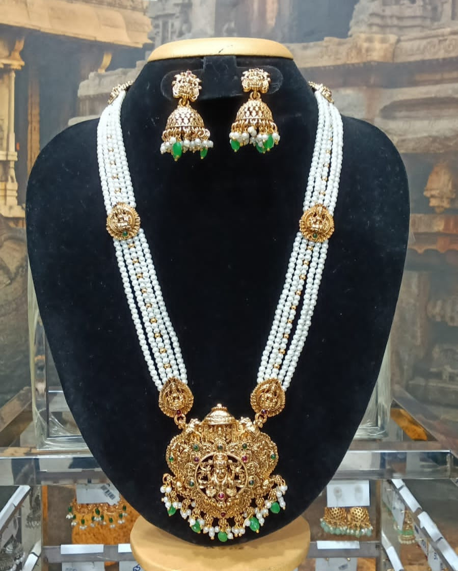 Gold Plated premium Necklace Set with Pearl Maala