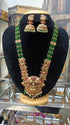 Gold Plated premium Necklace Set with Mint green crystal Maala