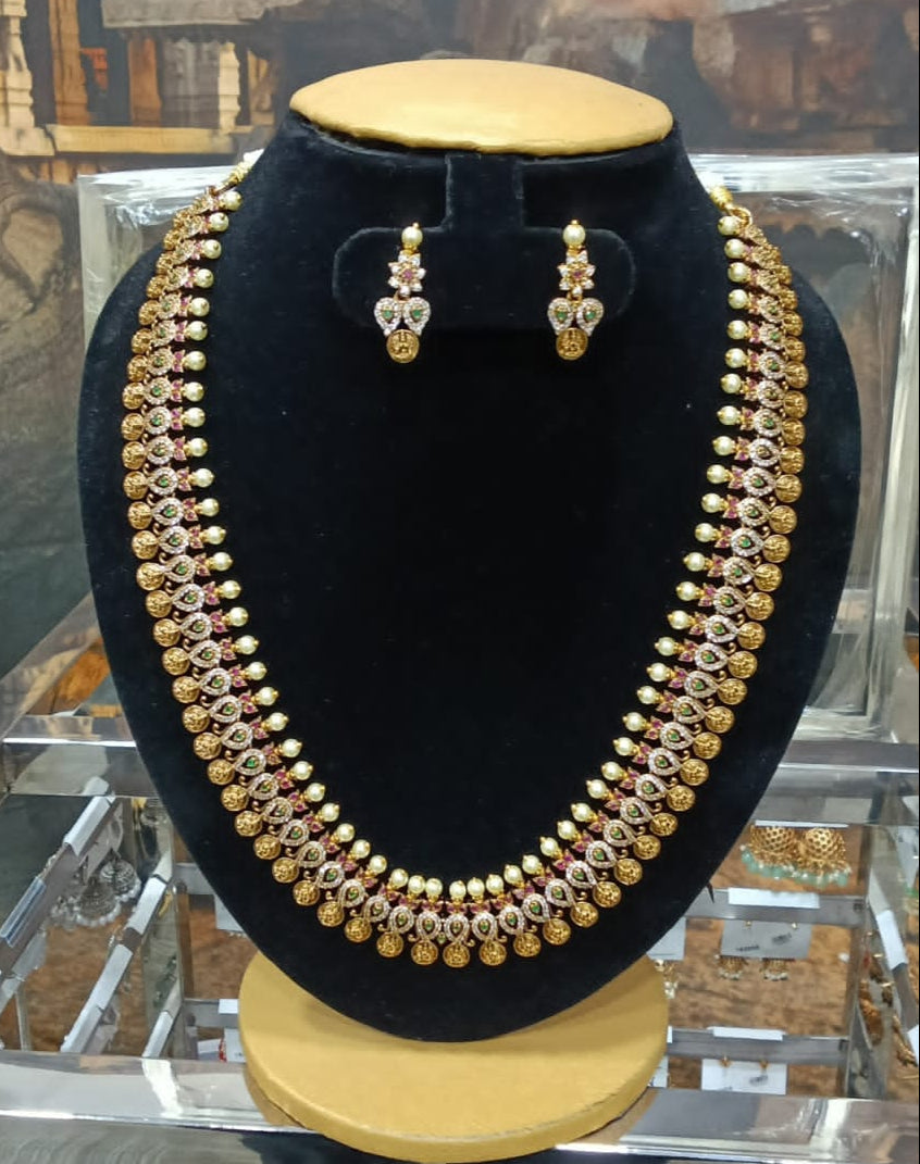 Premium CZ Kasu Mango Long Necklace Set