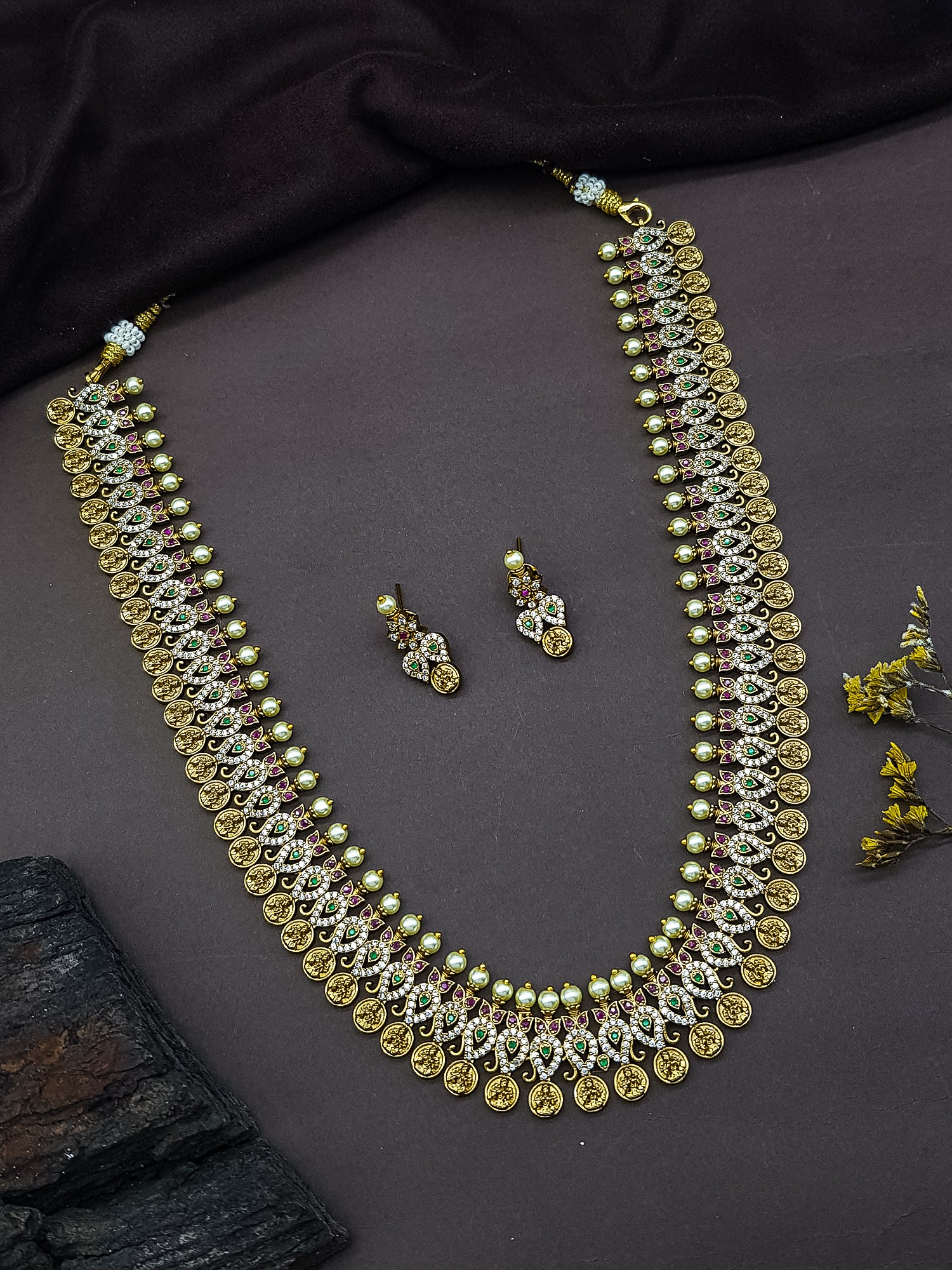 Premium CZ Kasu Mango Long Necklace Set