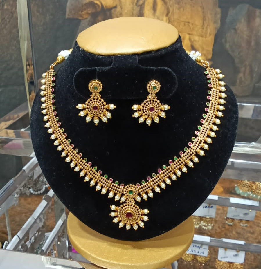 Short/Long CZ Necklace Set with pearl drop