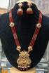 Gold Plated premium Necklace Set with Maroon Crystal Maala