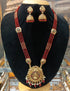 Gold Plated premium Necklace Set with Maroon Crystal Maala