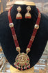 Gold Plated premium Necklace Set with Maroon Crystal Maala