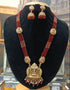 Gold Plated premium Necklace Set with Maroon Crystal Maala