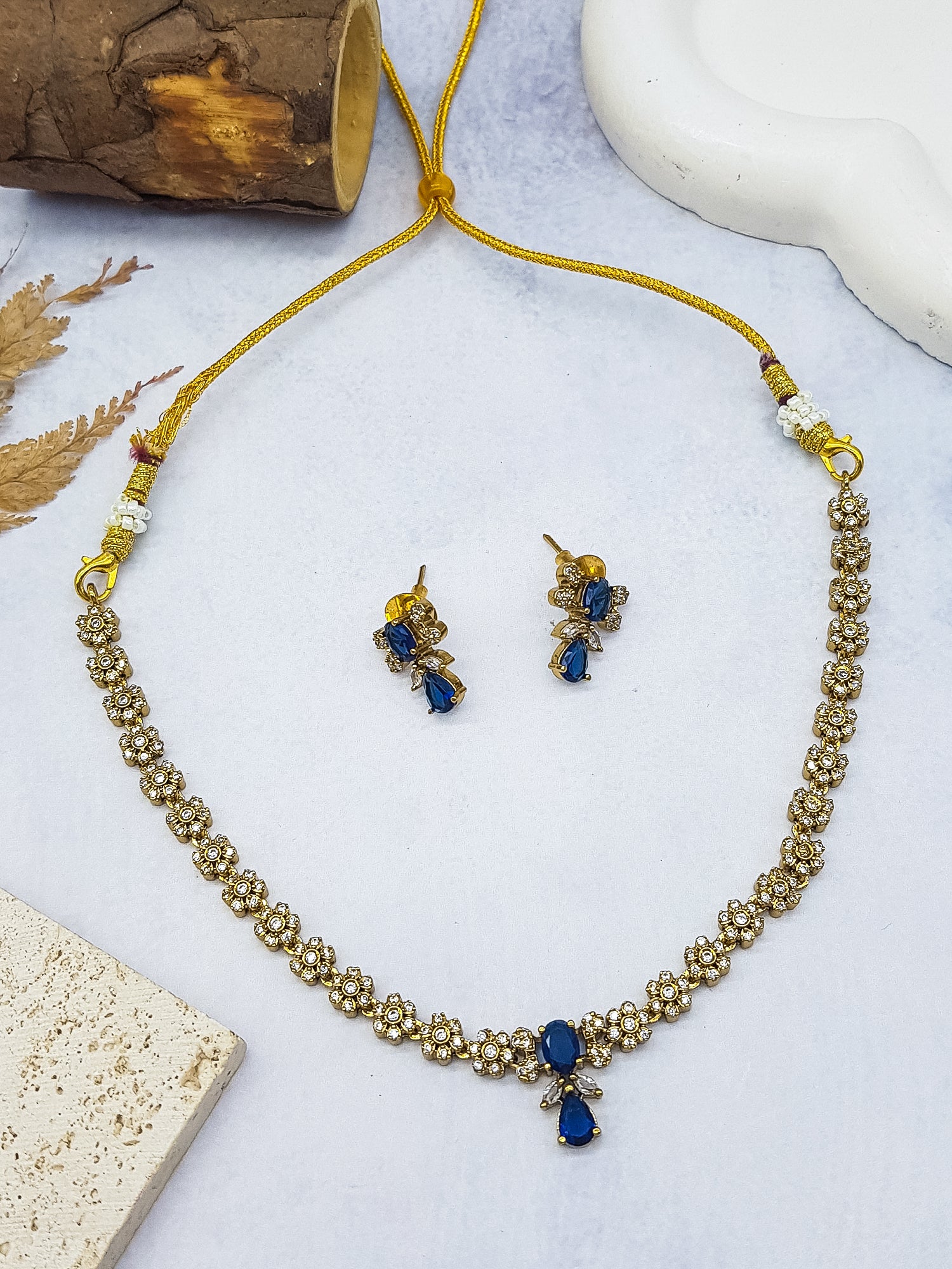 Gold Plated Classic Red/Green AD NEcklace Set