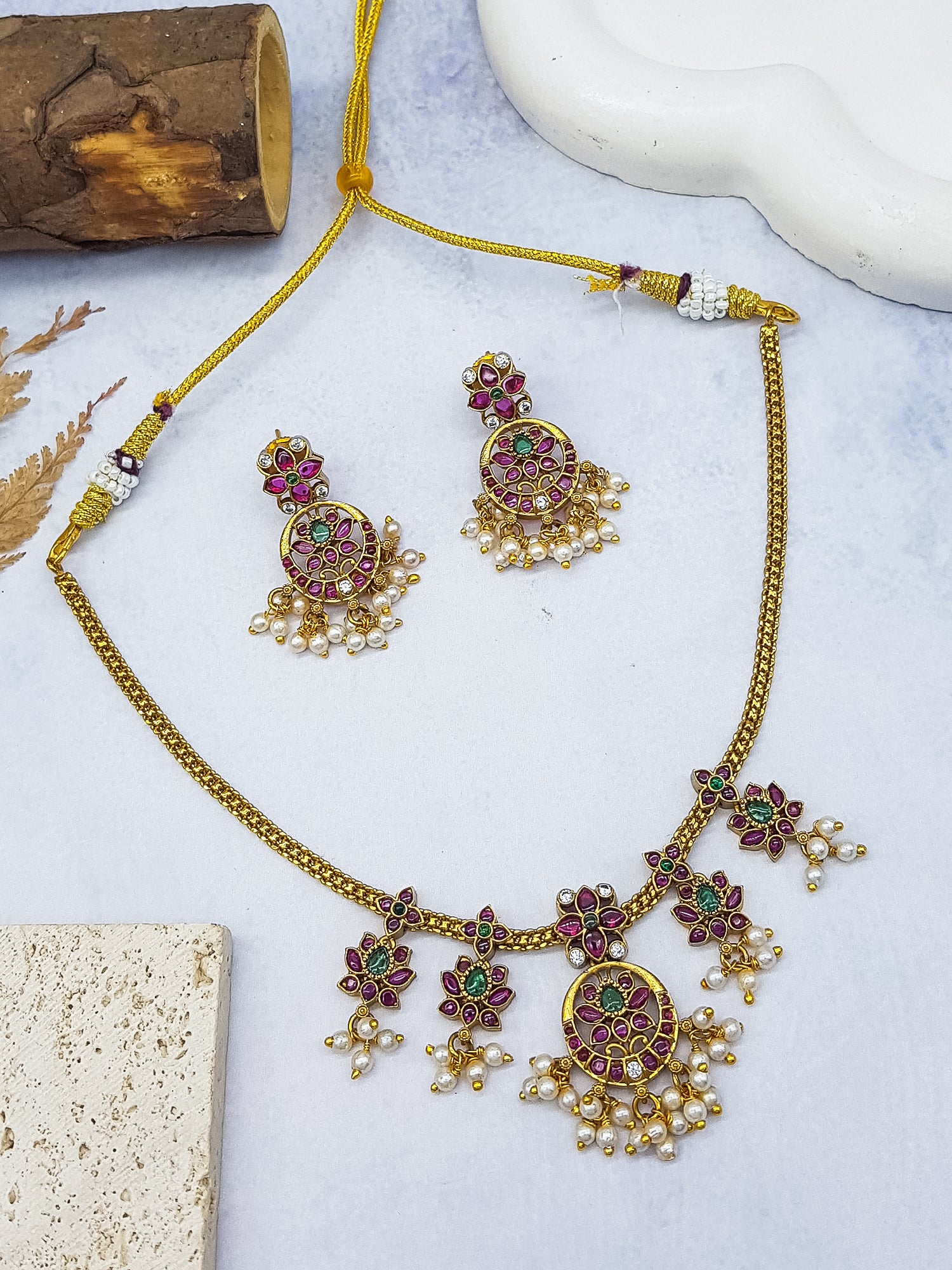 Chandbali design multicolor short necklace set
