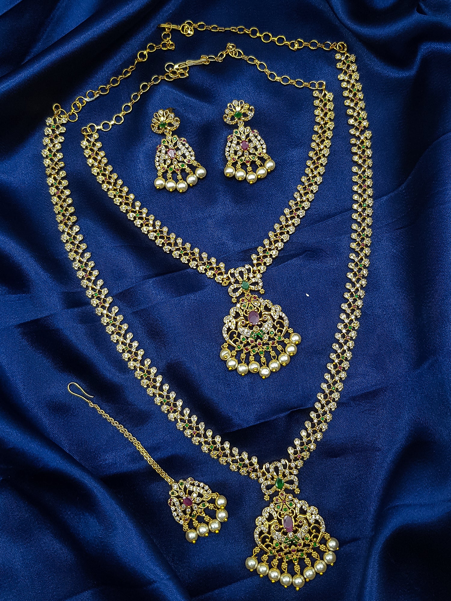 Multicolor Real Cz zercon stonesNecklace combo set with 2 necklace and earring