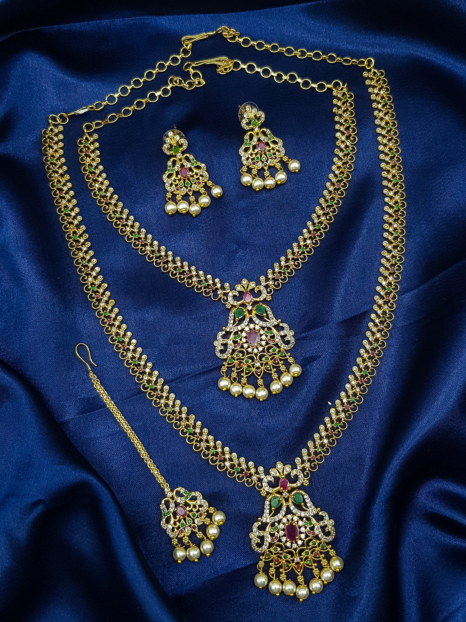 Multicolor Real Cz zercon stones Necklace combo set with 2 necklace and earring