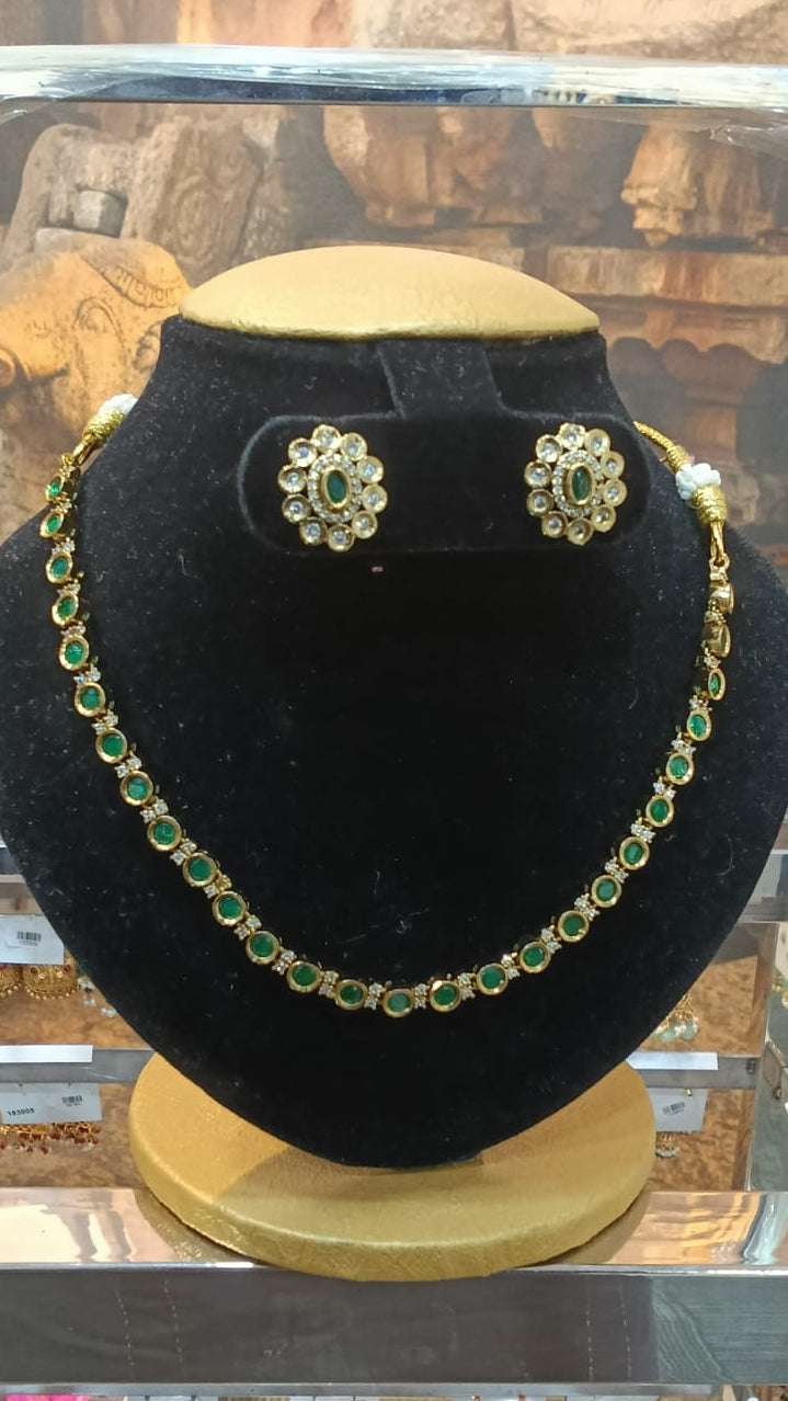 Premium Cz White Colour/Multicolor Elephant Short necklace Set