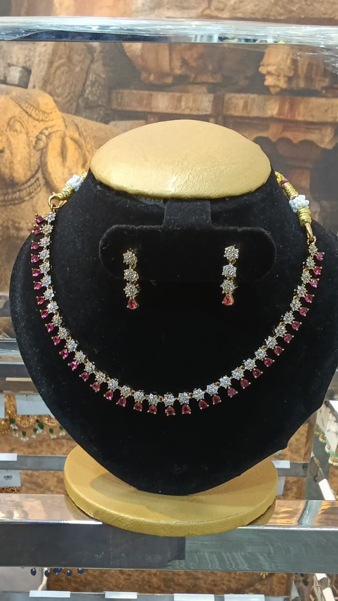 Premium Cz White Colour/Multicolor Elephant Short necklace Set