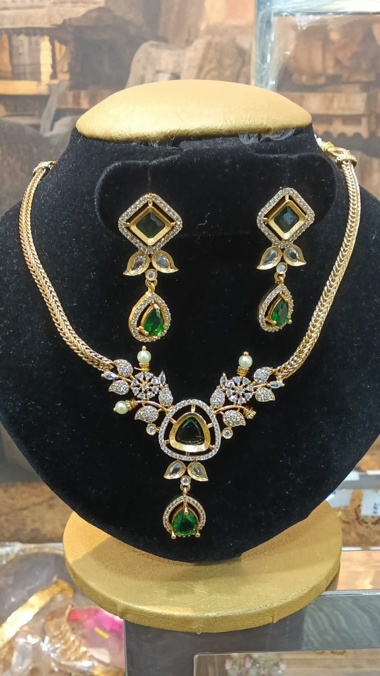 Premium Cz White Colour/Multicolor Elephant Short necklace Set