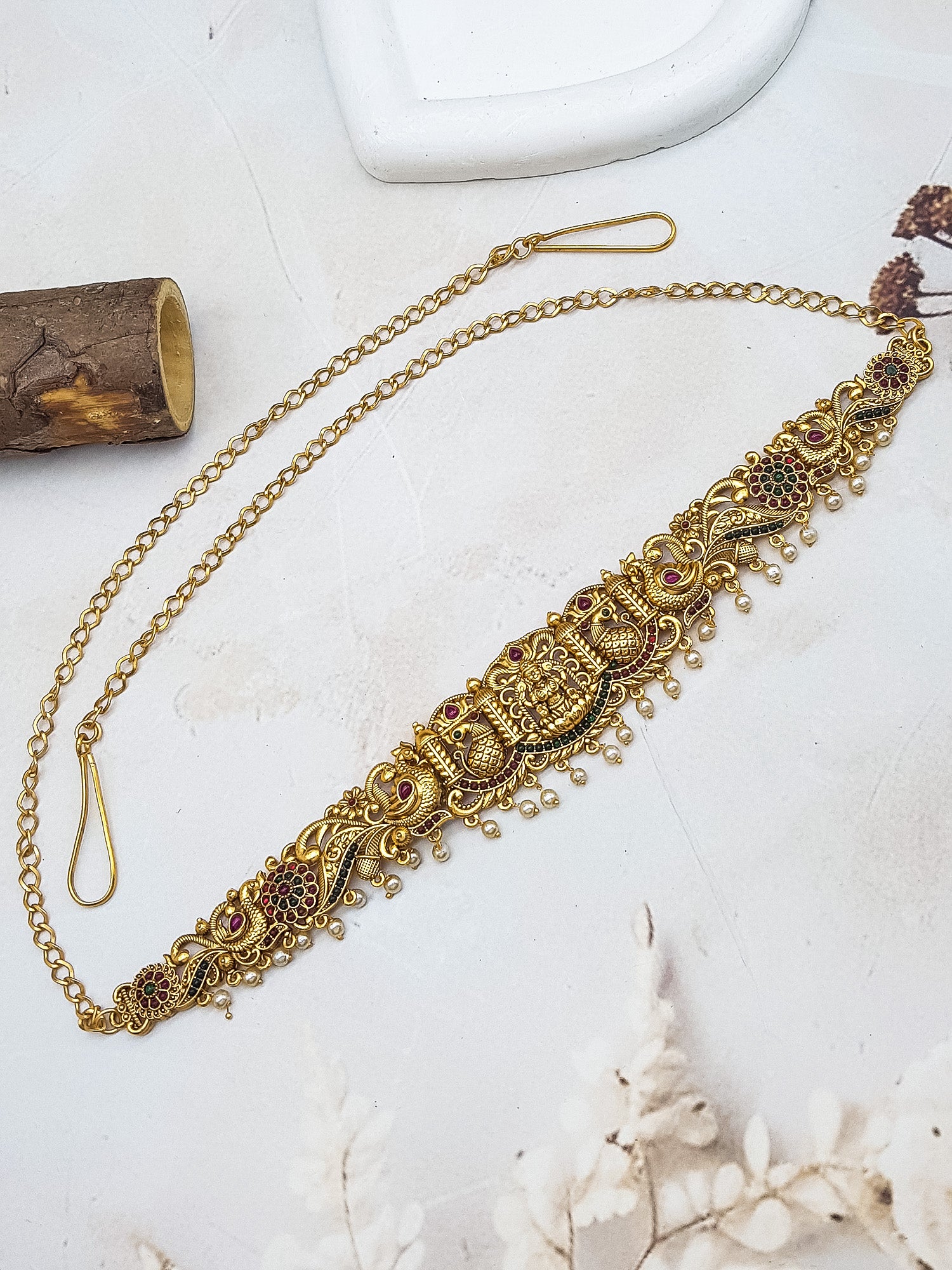 Gold Plated Classic Laxmi Peacock Waist Belt