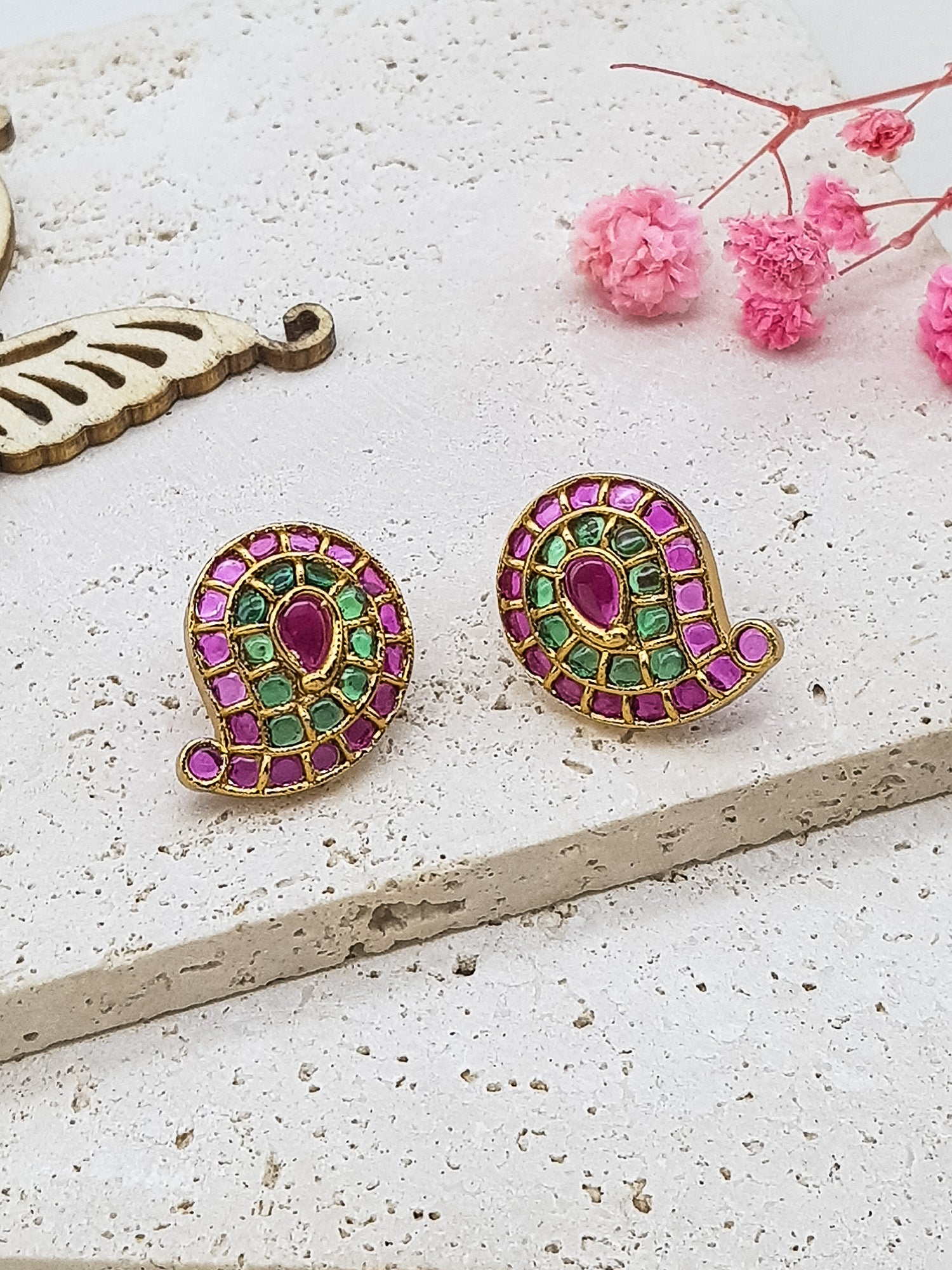 Premium gold plated Real Kempu stone dangler/Jhumki/Earring