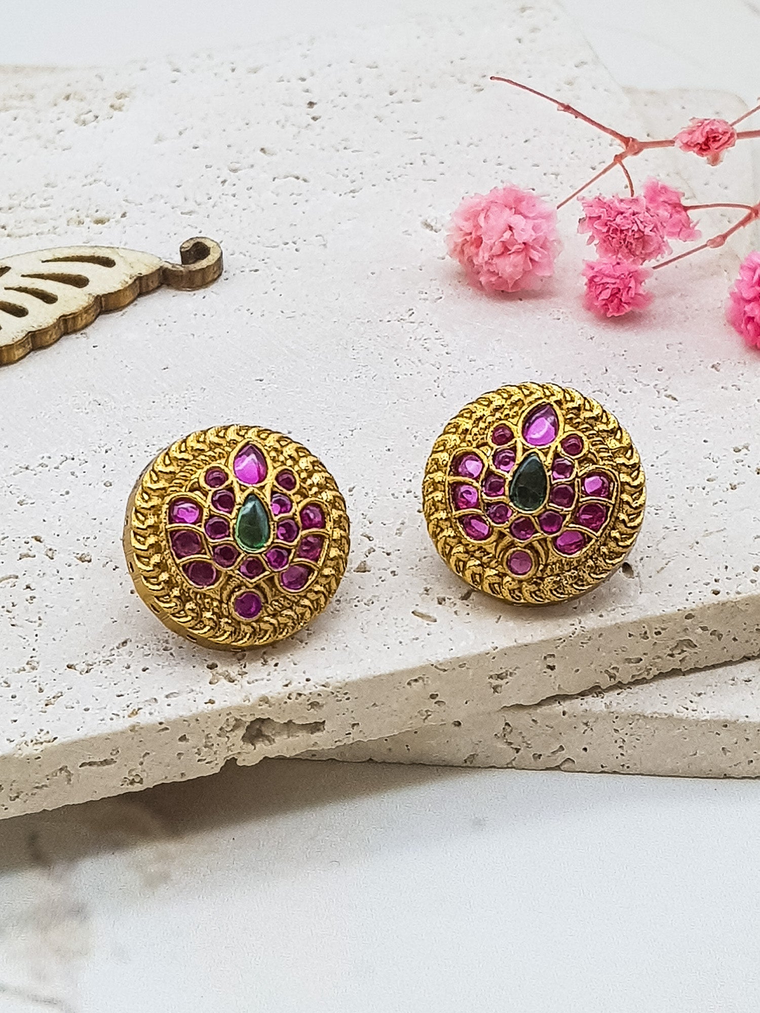 Premium gold plated Real Kempu stone dangler/Jhumki/Earring