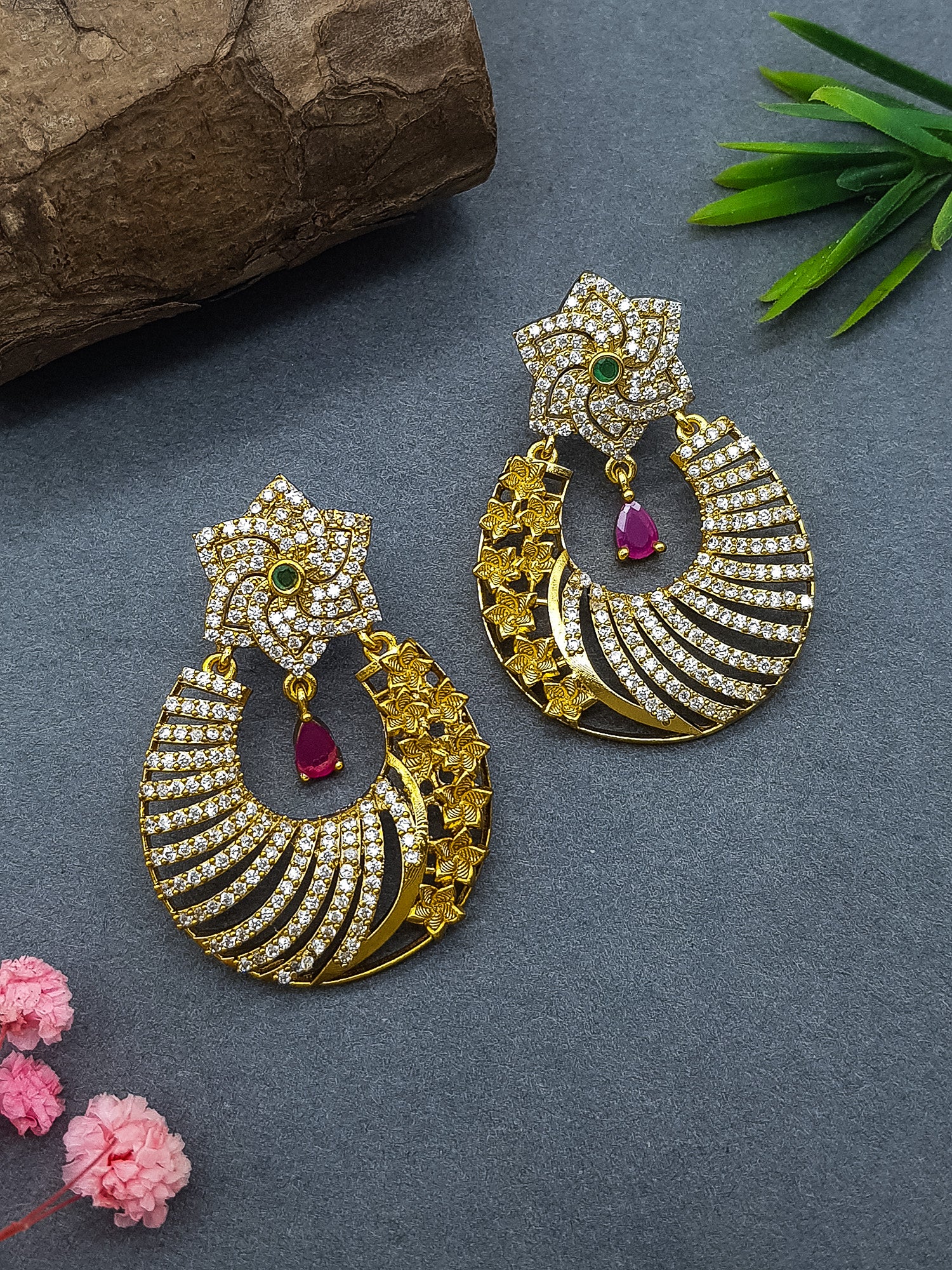 Premium gold plated Real zercon stone dangler/Jhumki/Earring