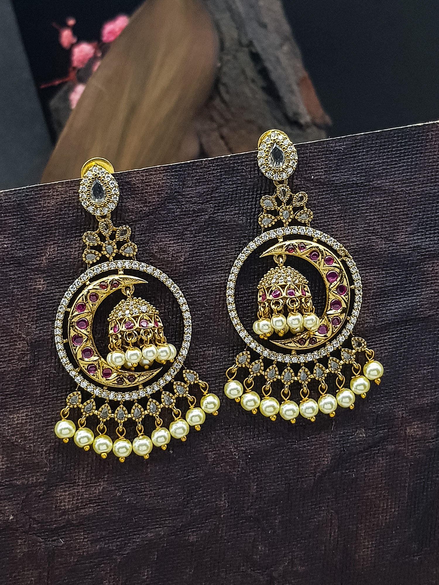 Premium gold plated Real zercon stone dangler/Jhumki/Earring