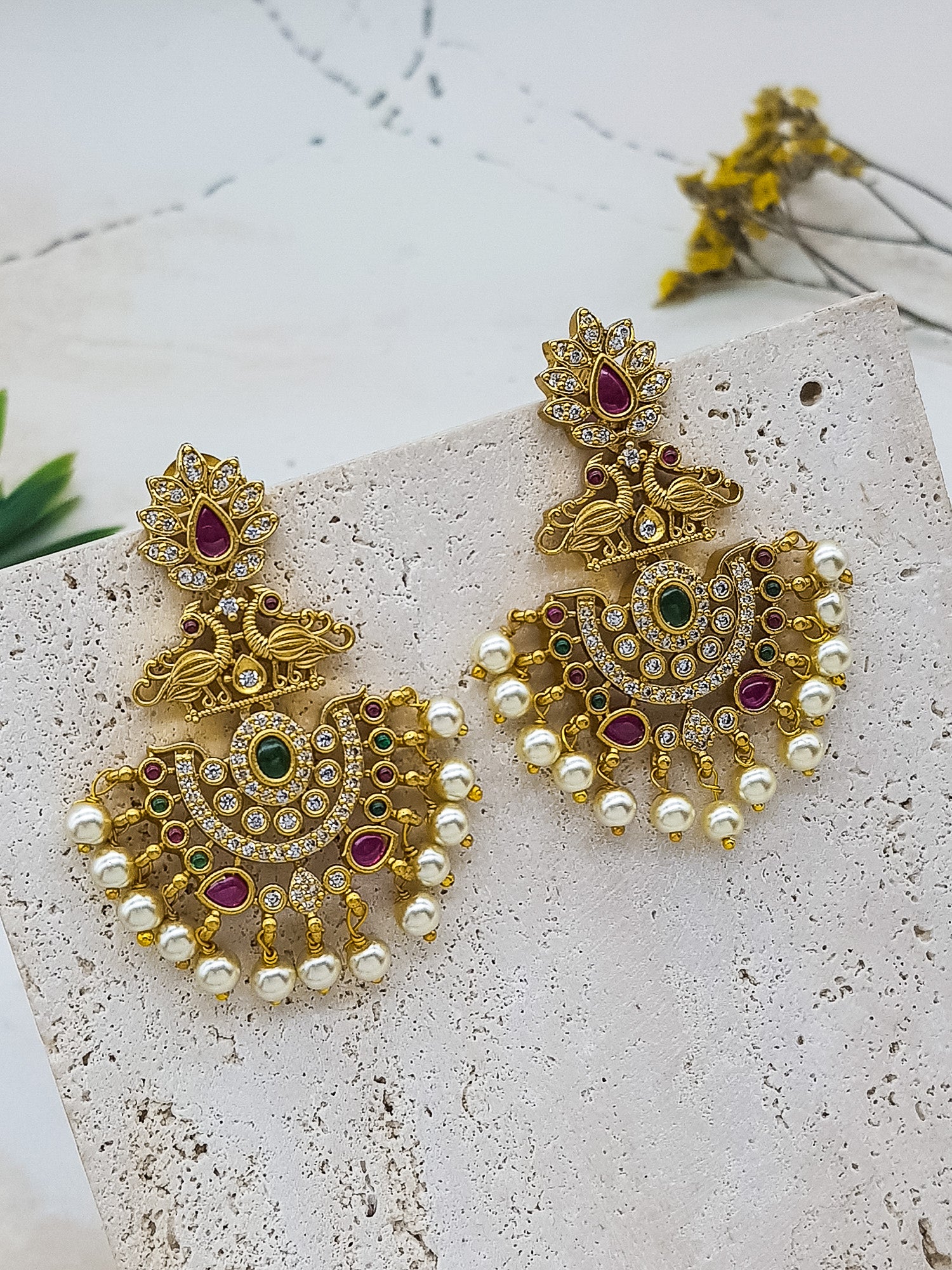 Premium gold plated Real zercon stone dangler/Jhumki/Earring
