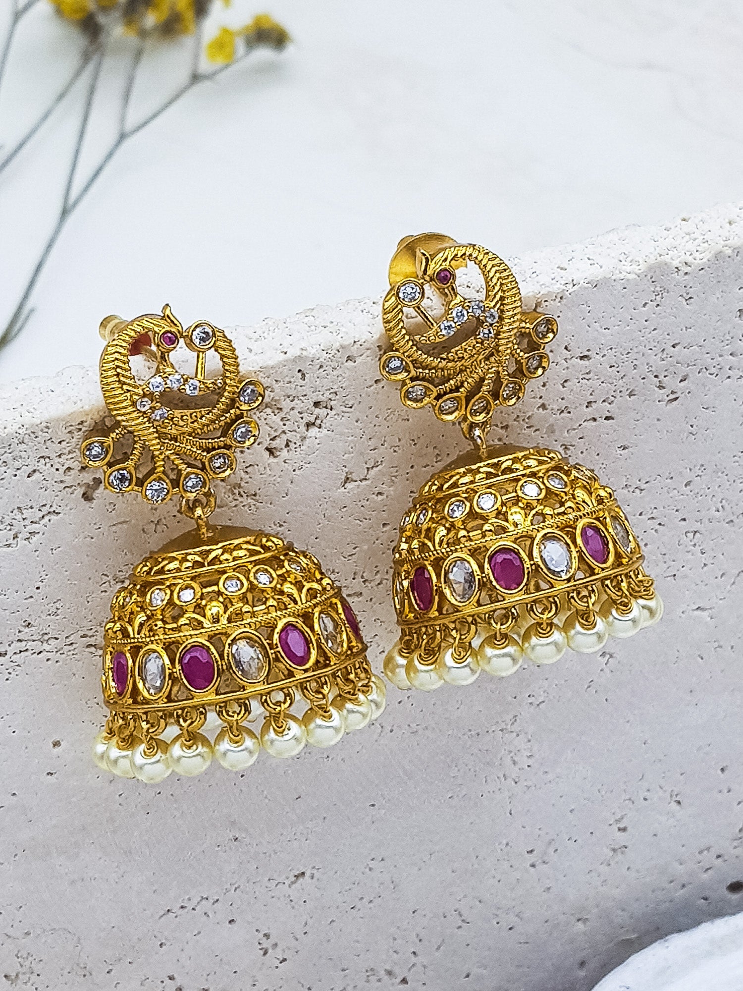 Premium gold plated Real zercon stone dangler/Jhumki/Earring