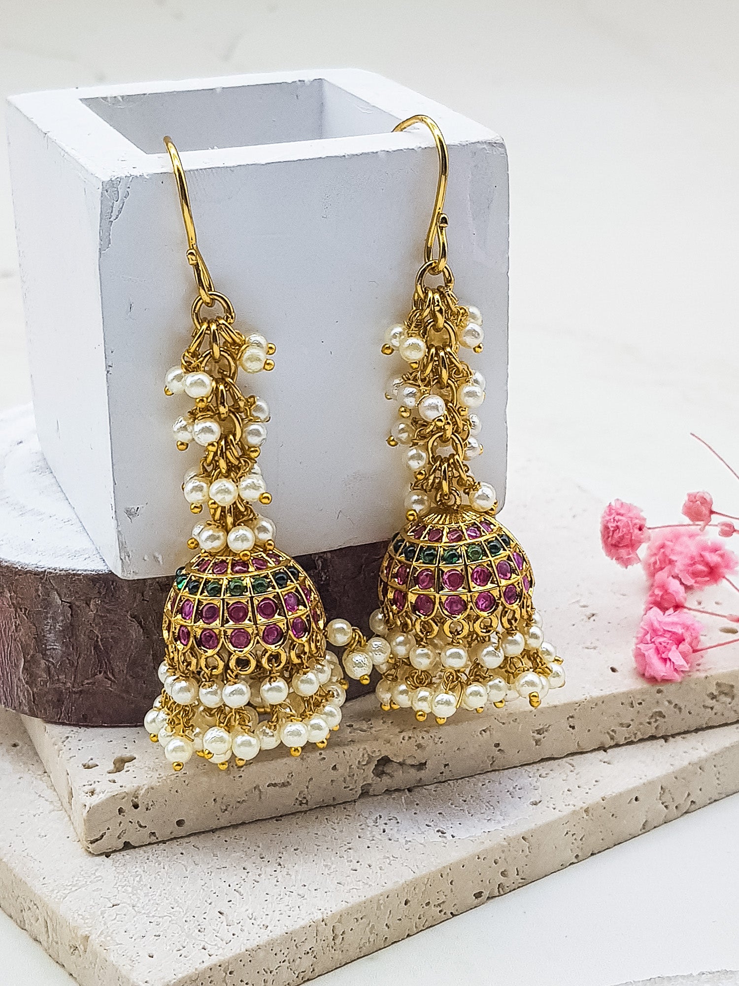 Premium gold plated Real zercon stone dangler/Jhumki/Earring