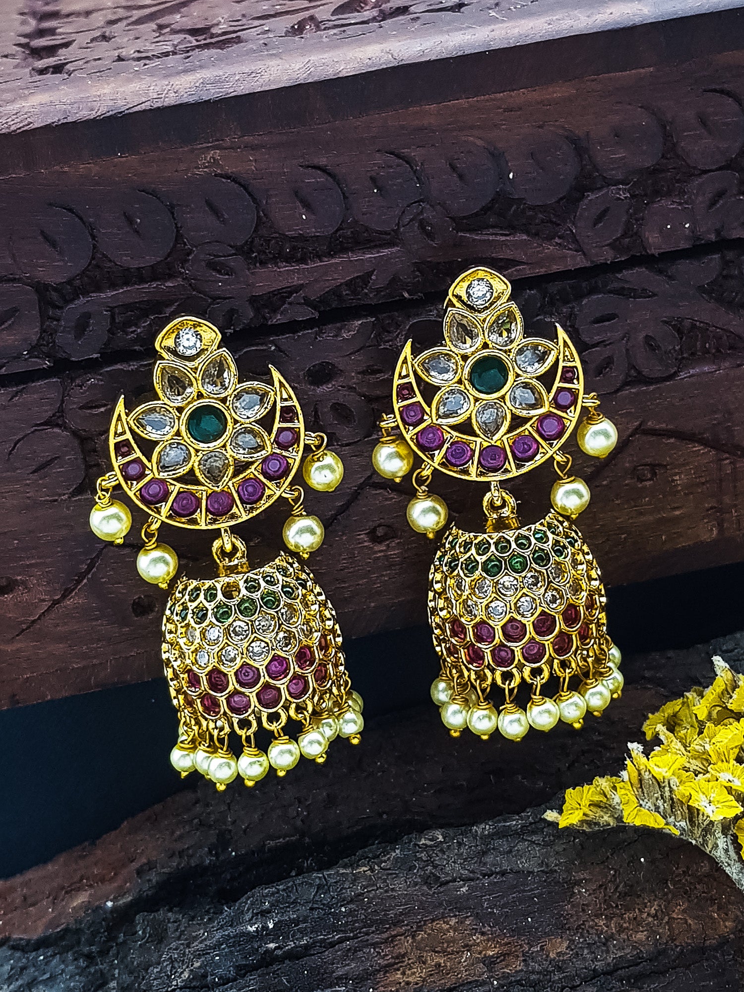 Premium gold plated Real zercon stone dangler/Jhumki/Earring