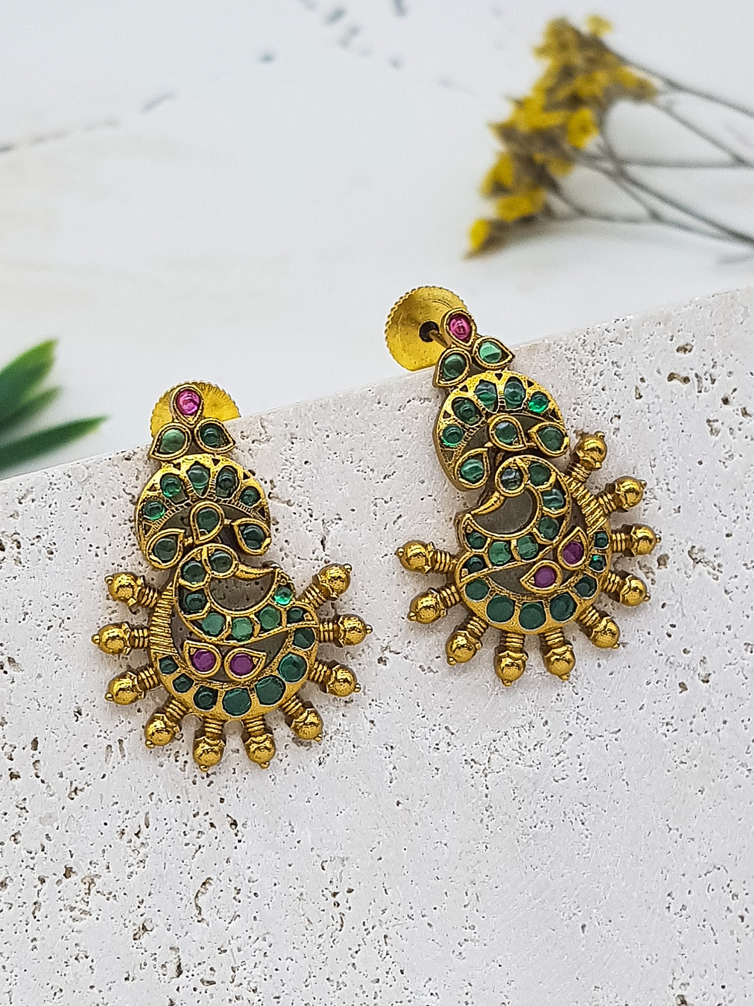 Premium gold plated Real zercon stone with pearl hangings dangler/Jhumki/Earring