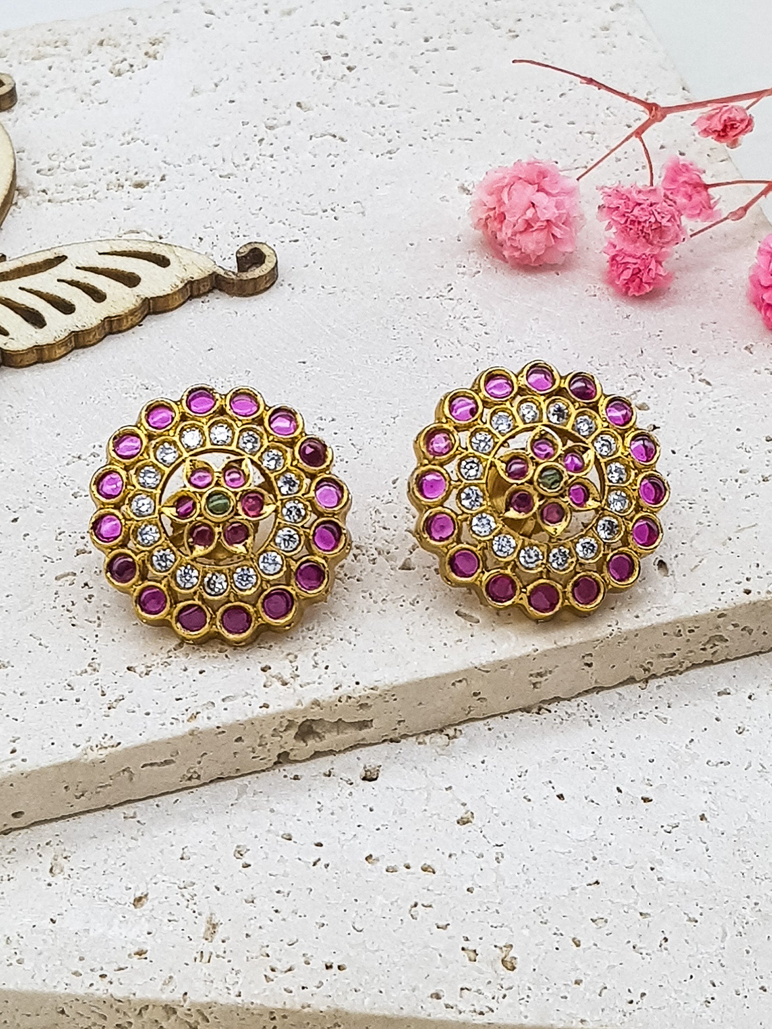 Premium gold plated Real zercon stone with pearl hangings dangler/Jhumki/Earring