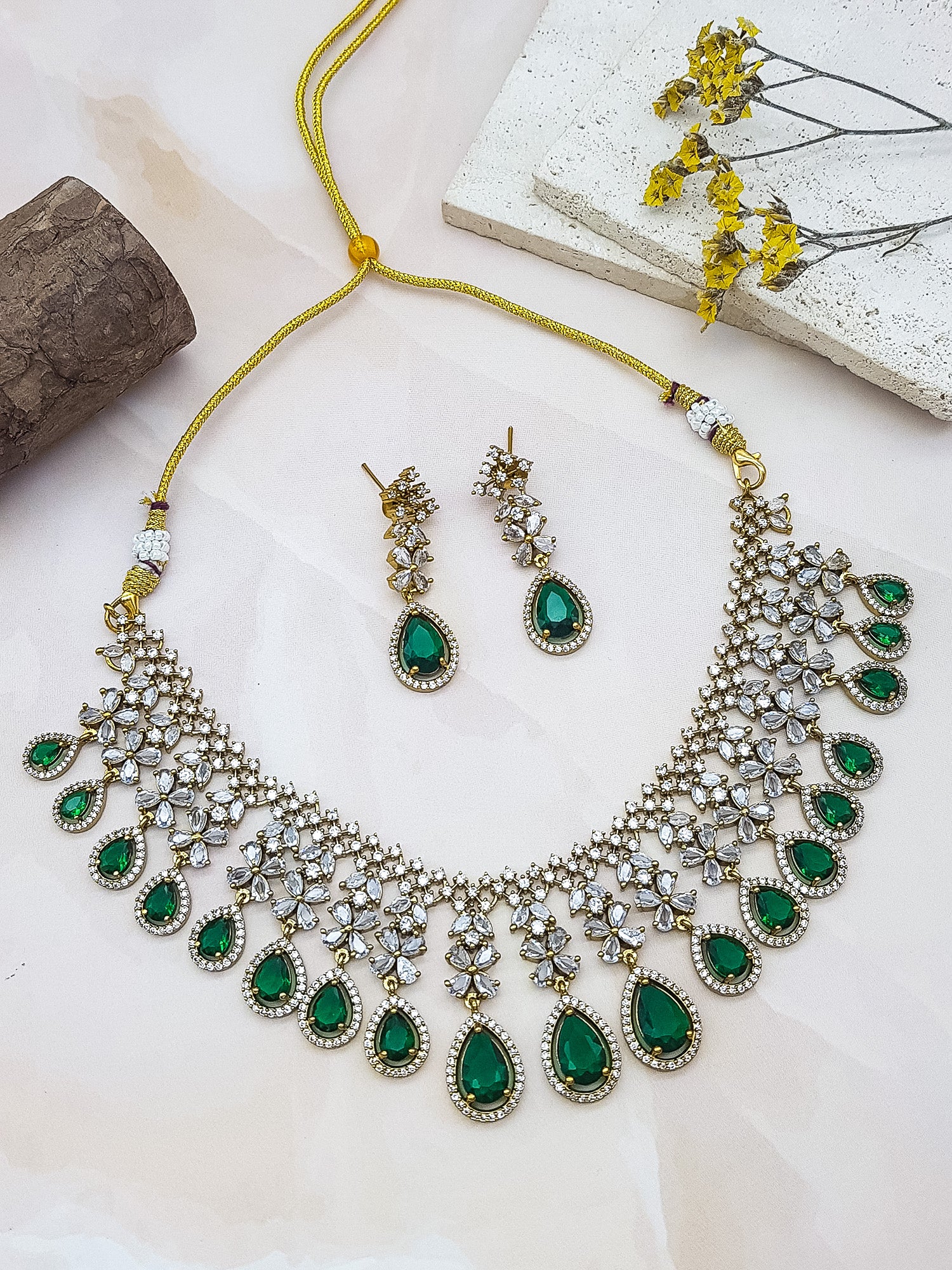 Gold Plated Green Choker Necklace Set