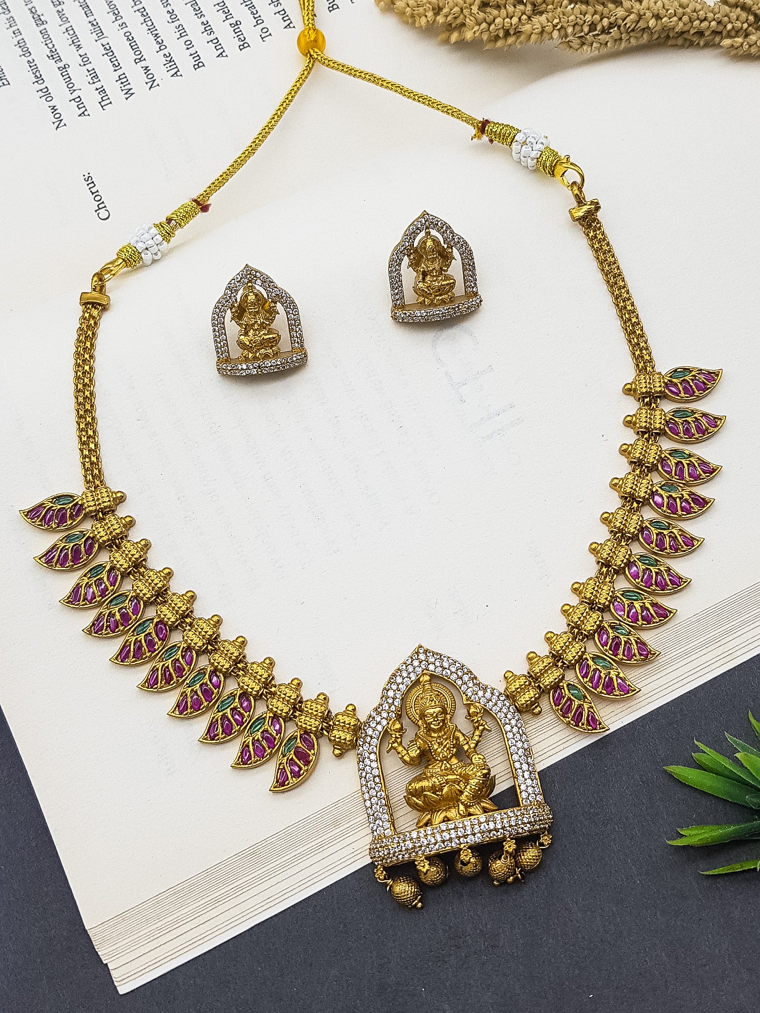 Gold Plated Kemp stone Laskhmi Necklace