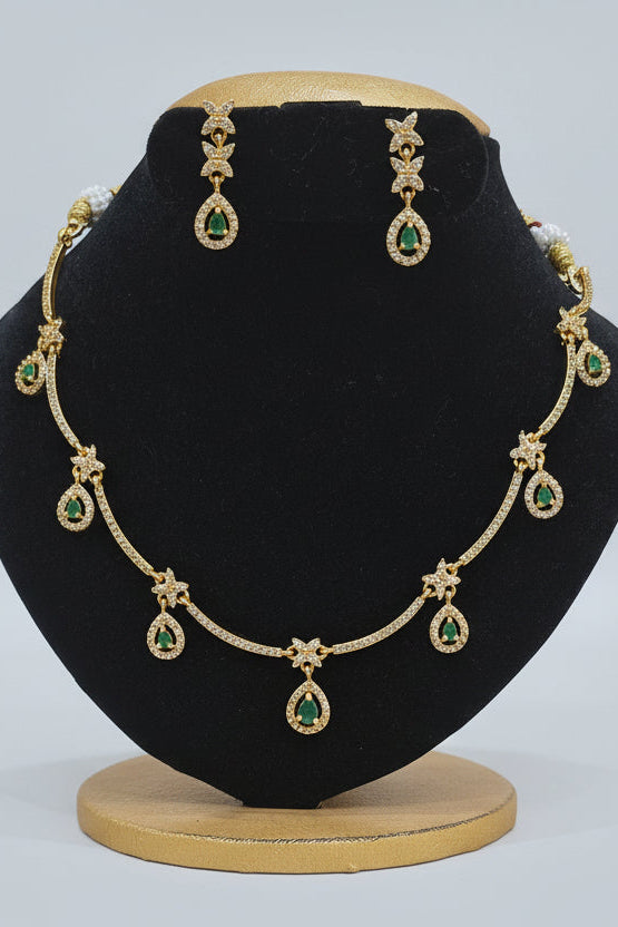 Gold Plated Red White CZ Necklace Set