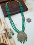 Torquoise Monalisa Stones with swaroski Pearl Zero beads with pendant and brooch necklace set