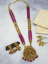 Green Crystal bunch design/Maroon Crystal /Pearls  with temple pendant long necklace set