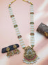 Green Crystal bunch design/Maroon Crystal /Pearls  with temple pendant long necklace set
