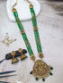 Green Crystal bunch design/Maroon Crystal /Pearls  with temple pendant long necklace set