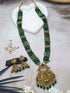 Green Crystal bunch design/Maroon Crystal /Pearls  with temple pendant long necklace set