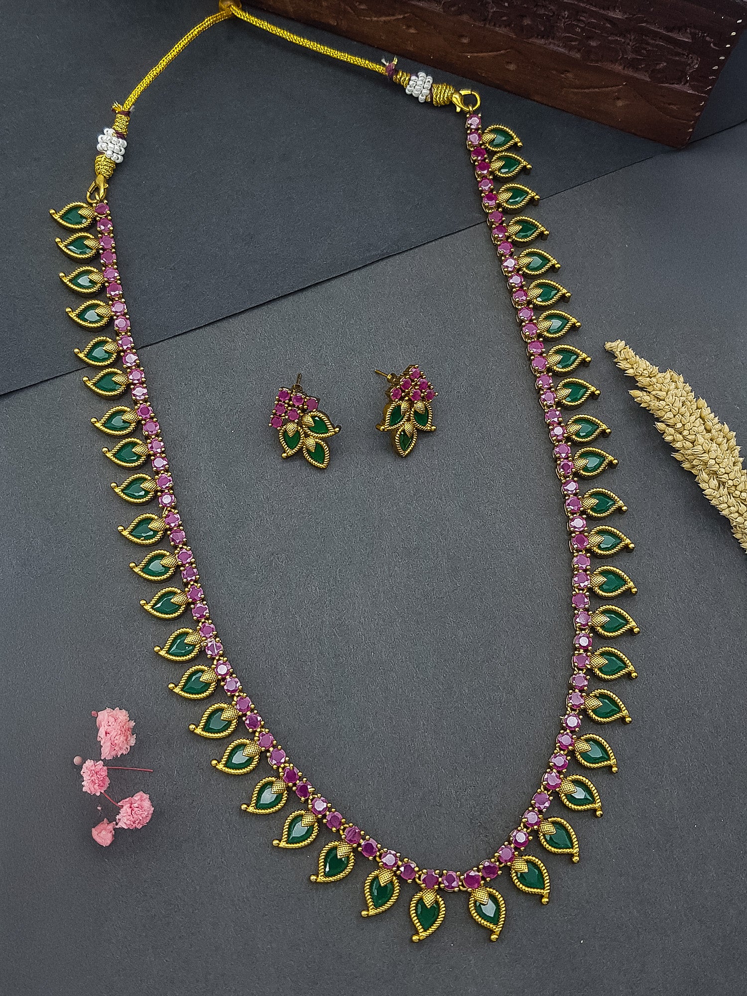 Real Kempu Palakka Long necklace set