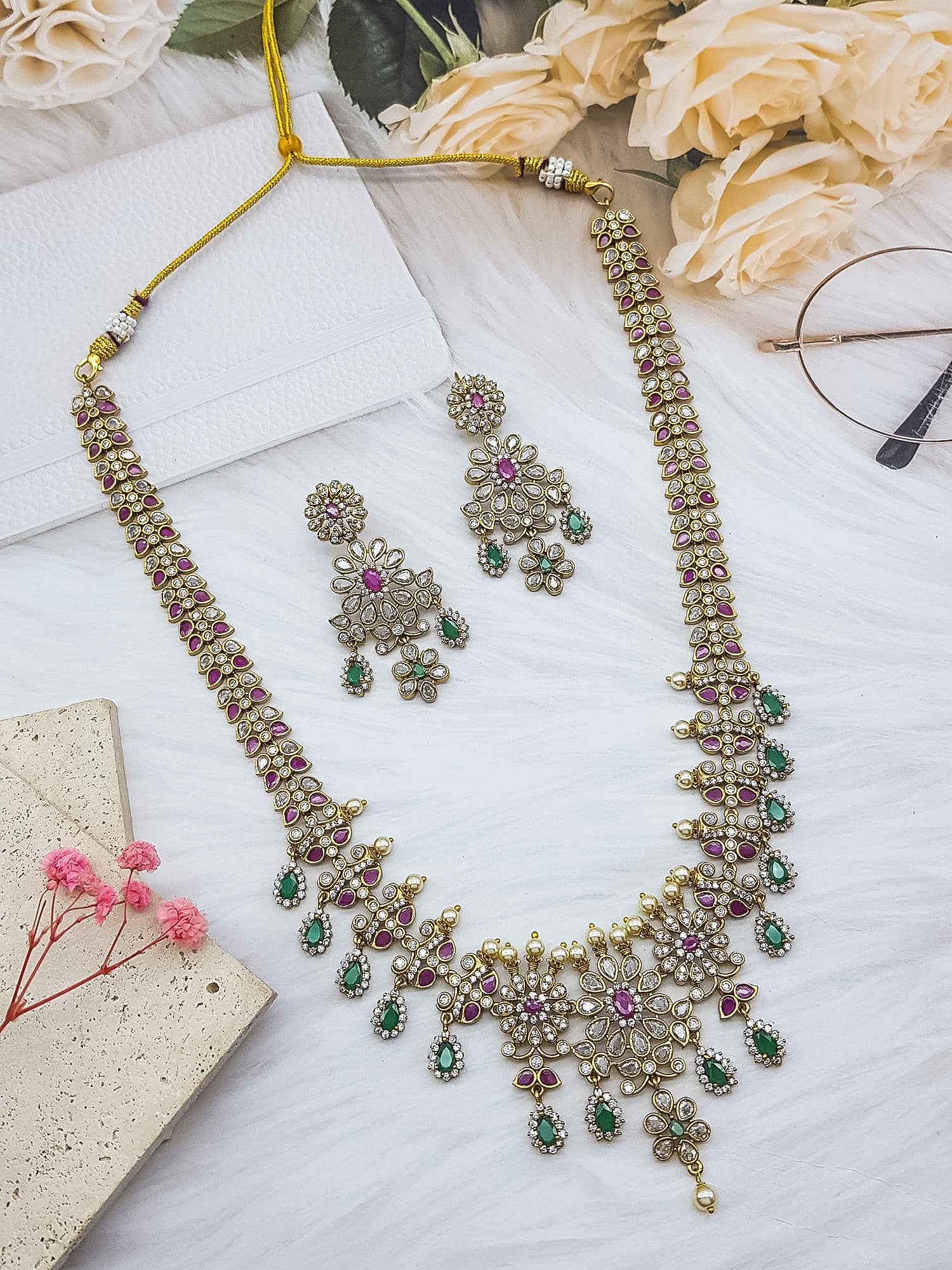 Multicolor stones Long necklace set