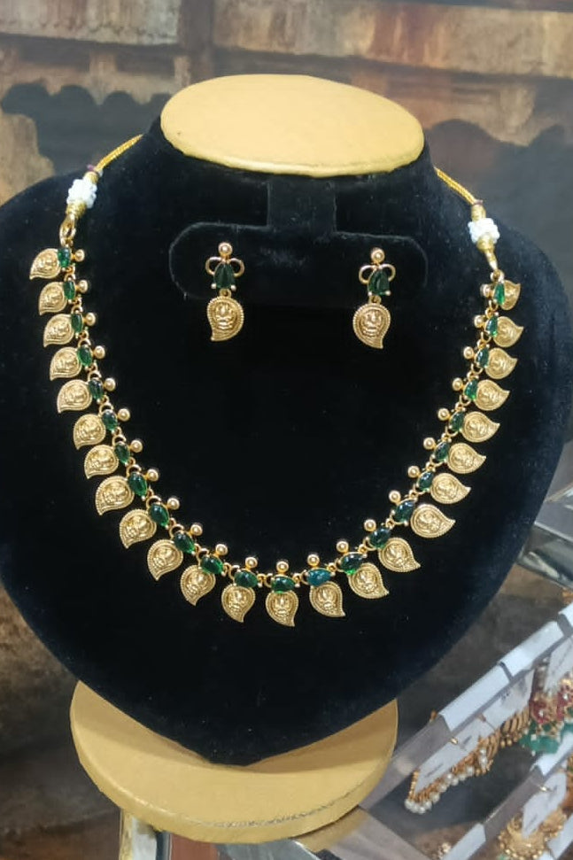 Premium Long antique Real kempu multicolor stones Necklace Set