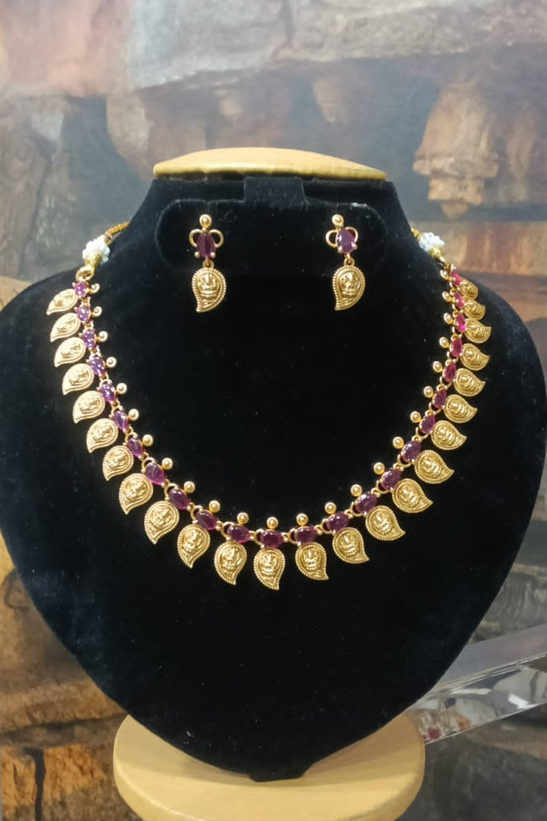 Premium Long antique Real kempu multicolor stones Necklace Set