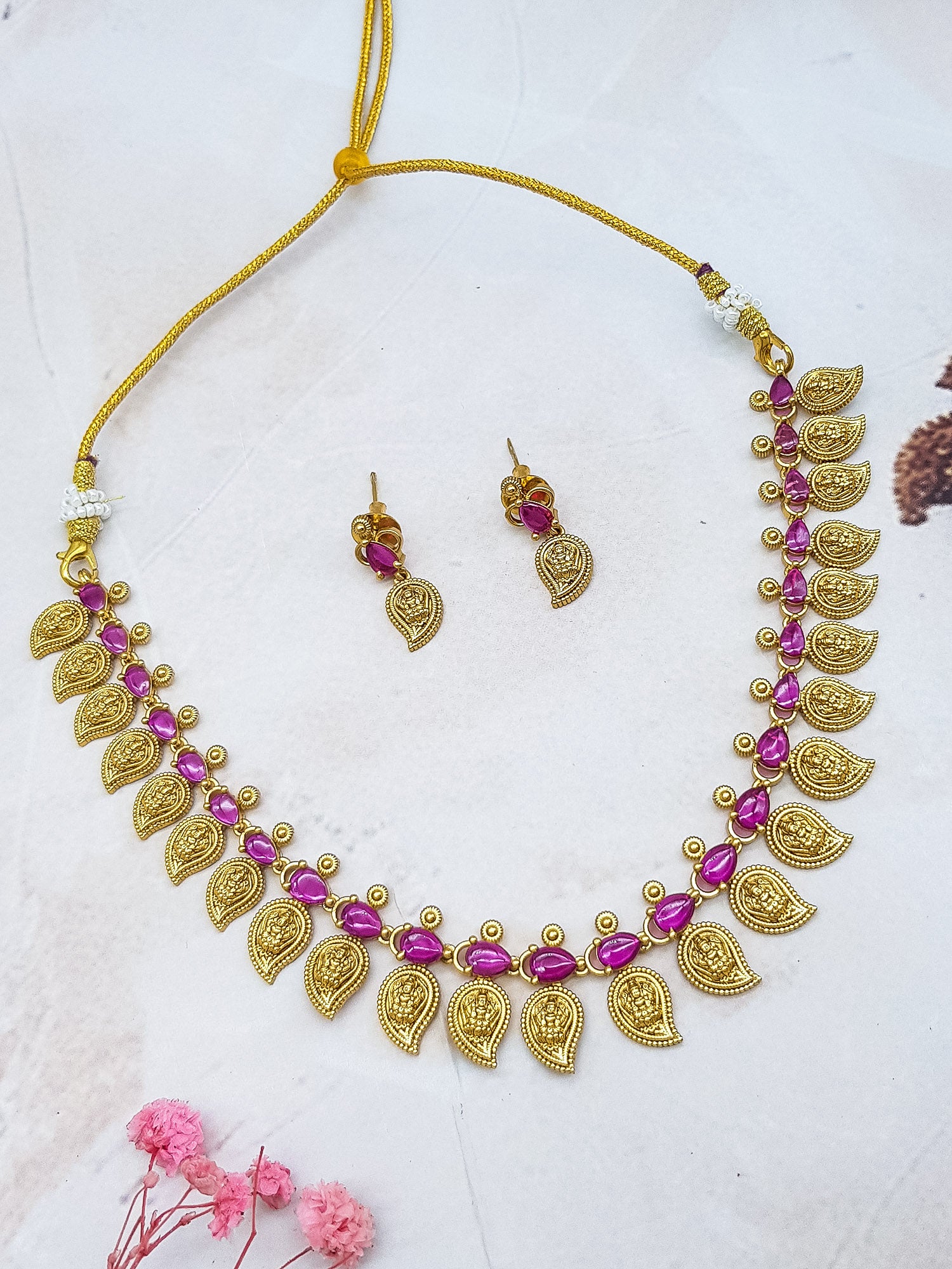 Premium Long antique Real kempu multicolor stones Necklace Set